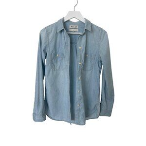 Madewell Slim Washed Blue Cotton Denim Button Down Chambray Shirt